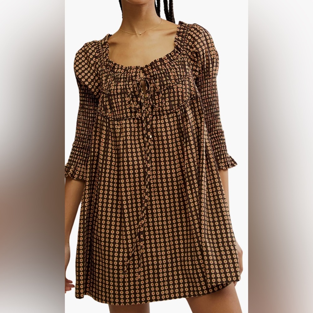 NWT FREE PEOPLE - Star Dip Tiered Smocked Button Front Cotton Dress - Picture 2 of 10